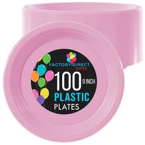 Pratos de jantar de plástico, rosa requintado, descartáveis, 23 cm, 100 unidades