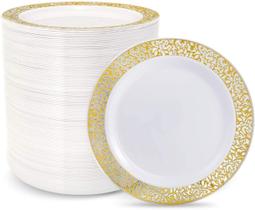 Pratos de jantar de plástico supernal Gold 26 cm 100 unidades