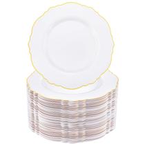 Pratos de jantar de plástico WDF Baroque branco/dourado 10,25 polegadas 60 unidades