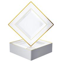 Pratos de jantar descartáveis JOLLY CHEF Square Gold Rim 24 cm 60 unidades Pratos de jantar descartáveis JOLLY CHEF Square Gold Rim 24 cm 60 unidades