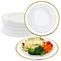 Pratos de jantar descartáveis Reli. 55 peças de 26 cm brancos com borda dourada Pratos de jantar descartáveis Reli. 55 peças de 26 cm brancos com borda dourada