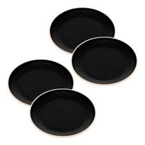 Pratos De Melamina Preto Sobremesa Bolo Torta 21cm 4 Peças