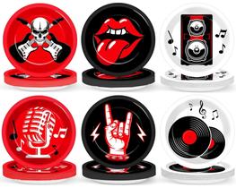 Pratos de papel, 60 peças, música com tema de rock, aniversário, 23 cm, anos 1950 Pratos de papel, 60 peças, música com tema de rock, aniversário, 23 cm, anos 1950