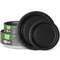 Pratos de papel CENLBJ Black, jantar de 10 polegadas, sobremesa de 8 polegadas, 100 unidades