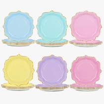 Pratos de papel CHUNNIN Pastel Rainbow Scalloped 23 cm 60 unidades Pratos de papel CHUNNIN Pastel Rainbow Scalloped 23 cm 60 unidades