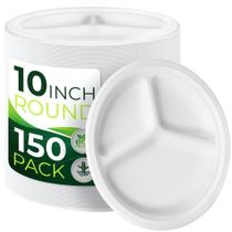 Pratos de papel compostáveis BIRCHIO 150 peças, 10 em 3 compartimentos