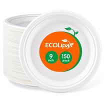 Pratos de papel compostáveis EcoLipak 9 polegadas, pacote 150