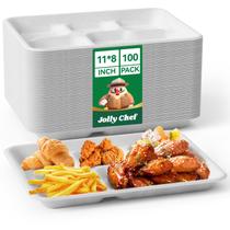 Pratos de papel compostáveis JOLLY CHEF com 5 compartimentos, pacote com 100