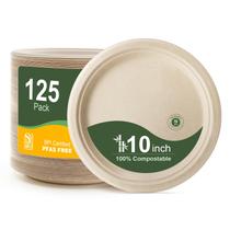 Pratos de papel compostáveis WELLIFE 10 polegadas, pacote com 125