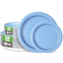 Pratos de papel descartáveis CENLBJ Light Blue 10 em 50 Jantar + 50 Sobremesa