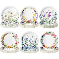 Pratos de papel descartáveis Fourluoo Summer Wildflower 18 cm 96 unidades