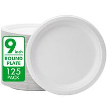 Pratos de papel descartáveis, pacote RACETOP de 9 polegadas e 125, bagaço branco