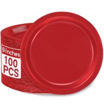 Pratos de papel descartáveis QZYL Red 9 polegadas (100 unidades) Pratos de papel descartáveis QZYL Red 9 polegadas (100 unidades)