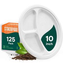 Pratos de papel descartáveis Stack Man com 3 compartimentos, 25 cm, pacote com 125 Pratos de papel descartáveis Stack Man com 3 compartimentos, 25 cm, pacote com 125