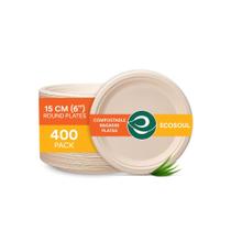 Pratos de papel ECO SOUL 100% compostáveis, 15 cm, pacote com 400