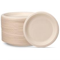 Pratos de papel, embalagem confortável, 18 cm, pacote 125, 100% compostável