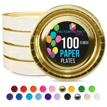 Pratos de papel Exquisite Gold descartáveis de 9 polegadas, 100 unidades