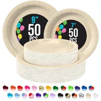 Pratos de papel Exquisite Ivory descartáveis 100 unidades de 9 polegadas e 7 polegadas