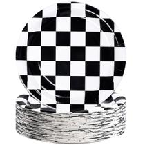 Pratos de papel Fairooth Racing Car de 9 polegadas preto/branco (pacote com 50) Pratos de papel Fairooth Racing Car de 9 polegadas preto/branco (pacote com 50)