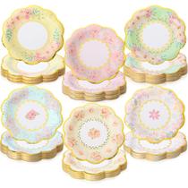 Pratos de papel floral Maxcheck 120 unidades de 15 cm com borda dourada Pratos de papel floral Maxcheck 120 unidades de 15 cm com borda dourada