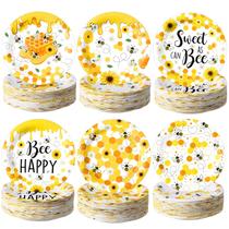 Pratos de papel Funnymoom Honey Bee 18 cm 60 unidades para chá de bebê Pratos de papel Funnymoom Honey Bee 18 cm 60 unidades para chá de bebê
