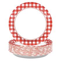 Pratos de papel grencian, 50 unidades, guingão vermelho, 23 cm para festa Pratos de papel grencian, 50 unidades, guingão vermelho, 23 cm para festa