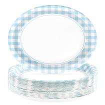 Pratos de papel Grentian 50PCS Light Blue Gingham 25x30cm