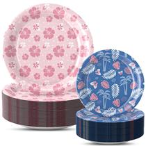 Pratos de papel HIYZI 50 PCS 23 cm rosa e 18 cm azul Luau