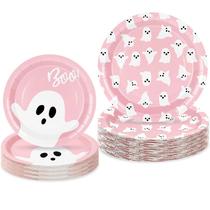 Pratos de papel JarthenaAMCS Halloween Pink Ghost 18 cm e 23 cm 48 unidades