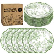 Pratos de papel Kochorie Sage Green Flower 18 cm 100 unidades