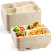 Pratos de papel Lyellfe Compostable Sugarcane, 4 compartimentos, pacote com 50