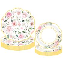 Pratos de papel Mumufy Wild Floral Pink Rose 23 e 18 cm, pacote com 100
