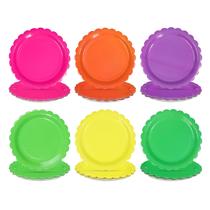 Pratos de papel neon Greencian 60 peças 23 cm com borda ondulada