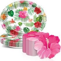 Pratos de papel Outlaughter 25 peças de flores tropicais 22x28cm
