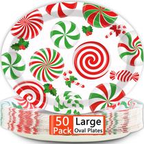 Pratos de papel ovais de hortelã de Natal Qyeahkj, pacote com 50 cm