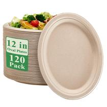 Pratos de papel ovais descartáveis Vplus 100% compostáveis 30cm