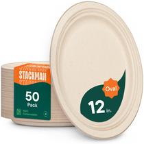 Pratos de papel ovais Stack Man 100% compostáveis pacote com 50