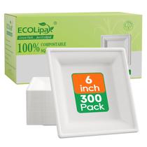 Pratos de papel quadrados compostáveis EcoLipak 15 cm 300 unidades