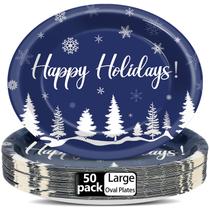 Pratos de papel Qyeahkj 50 peças 28 cm, oval, azul, branco Pratos de papel Qyeahkj 50 peças 28 cm, oval, azul, branco