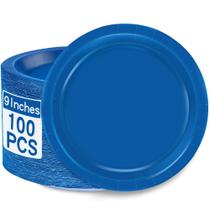 Pratos de papel QZYL Blue descartáveis 23 cm 100 unidades para festa Pratos de papel QZYL Blue descartáveis 23 cm 100 unidades para festa
