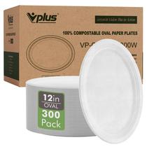 Pratos de papel Vplus 300, pacote 100% compostáveis, ovais de 30 cm