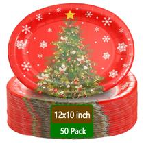 Pratos de papel WDF Christmas, pacote com 50, ovais, 25x30cm