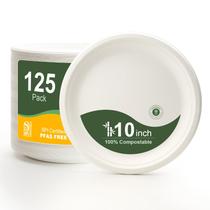 Pratos de papel WELLIFE, 10 polegadas, pacote com 125, bagaço compostável