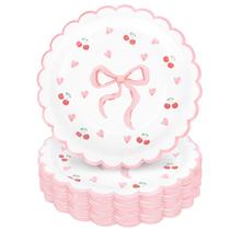 Pratos de papel Whaline Pink Bow de 9 polegadas e 40 unidades para artigos de festa