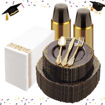 Pratos de plástico Bestluck 350 unidades em preto transparente com acabamento dourado Pratos de plástico Bestluck 350 unidades em preto transparente com acabamento dourado
