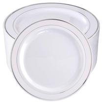 Pratos de plástico BuCla 100 peças Silver Rim 26cm descartáveis