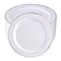 Pratos de plástico BuCla Silver Rim de 7,5 polegadas para salada/sobremesa x100 Pratos de plástico BuCla Silver Rim de 7,5 polegadas para salada/sobremesa x100