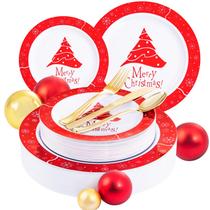 Pratos de Plástico de Natal Rubtlamp - 125 Unidades com Talheres Pratos de Plástico de Natal Rubtlamp - 125 Unidades com Talheres