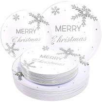 Pratos de plástico de Natal WDF 50 peças Silver Snowflake