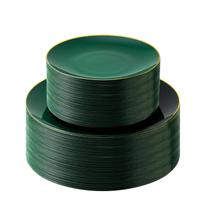 Pratos de plástico descartáveis Bestluck Green Gold 100PCS